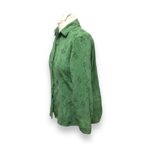 Sag Harbor Long Sleeve Collar Button Down Texture Shirt/Jacket, Green, size L - Picture 2 of 6